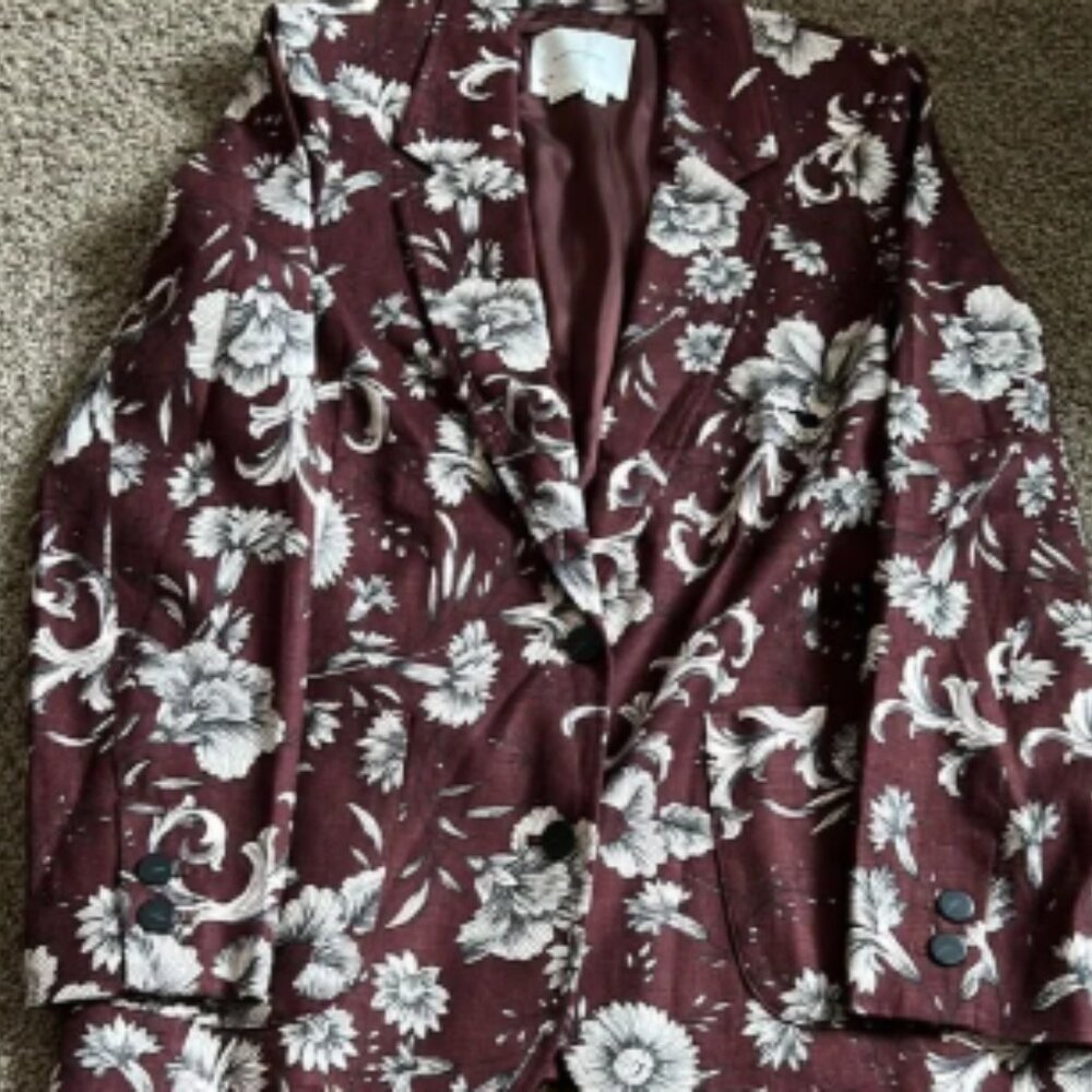 By Anthropologie Printed Linen Blazer